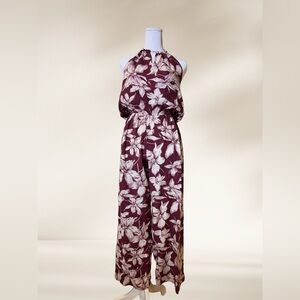 Source Unknown Burgundy Floral Jumpsuit